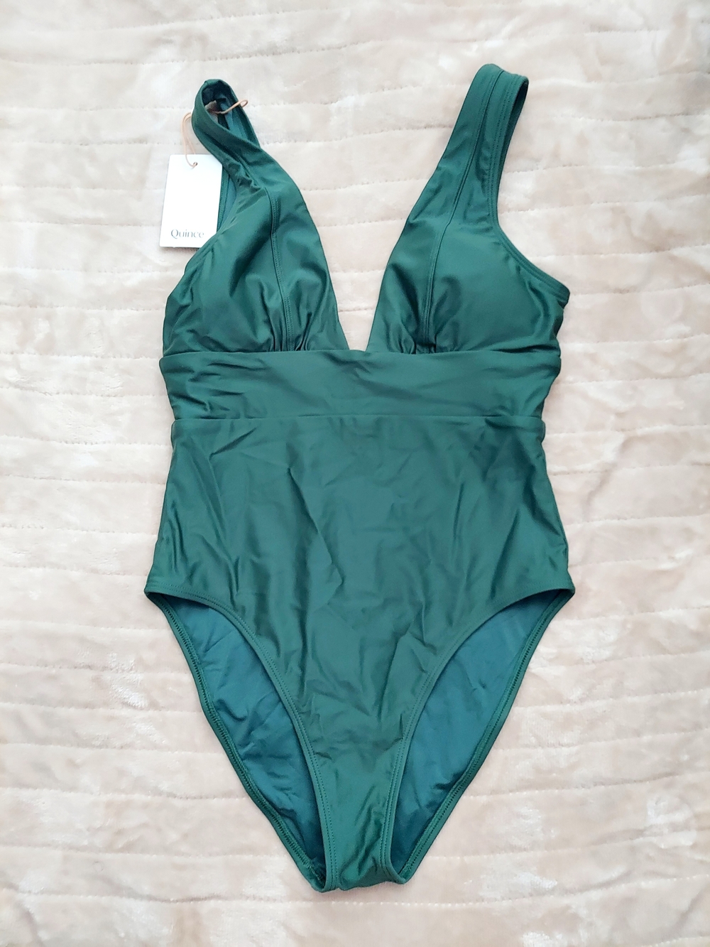 Quince Italian Plunge Olive Green One-Piece Swimsuit Womens Size M NWT Nautical